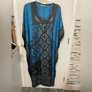 Santé Classics Oversized roomy breezy Blue black Boxy Kaftan lounge Dress OSFM